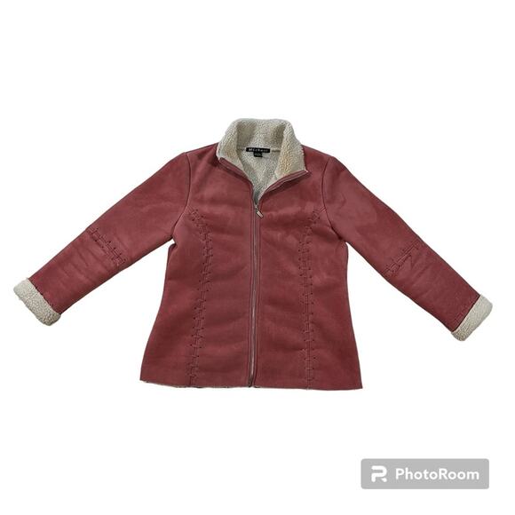 Mechant Jackets & Blazers - Vtg Méchant Pink Penny Lane Faux Suede Sherpa Zip Jacket Wmns L Casual Car Coat